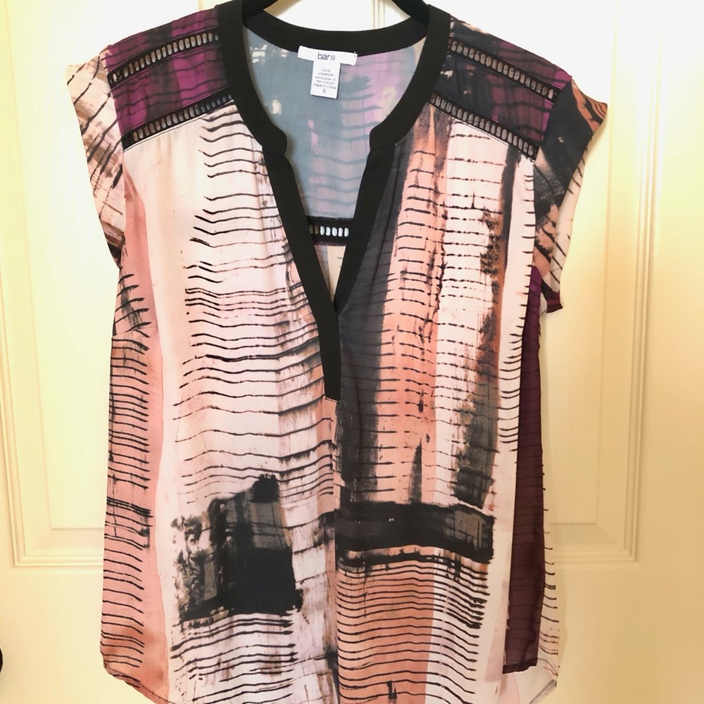 Bar III Colorblock Deep V Abstract Blouse size S